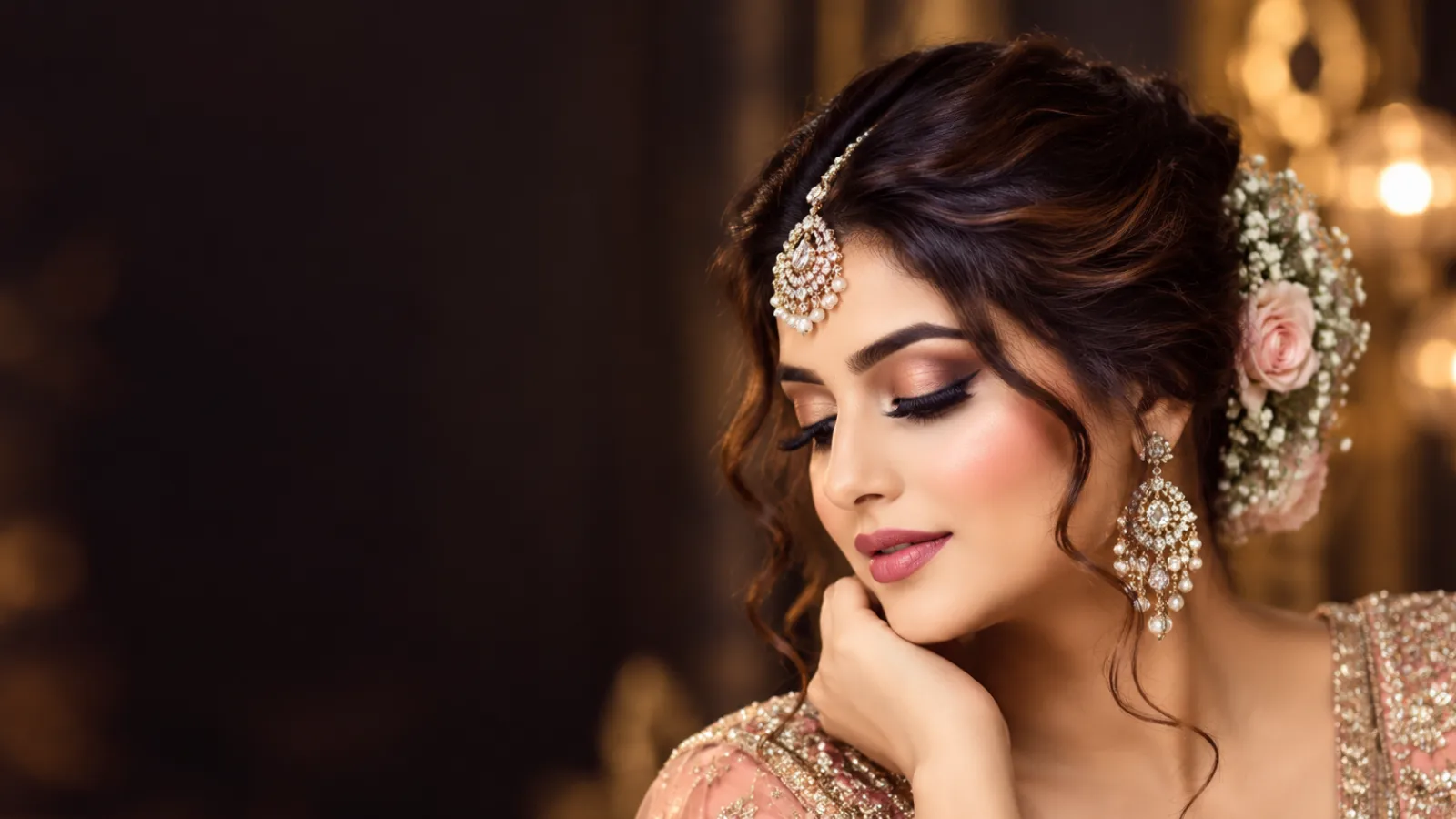 Elegant Indian woman wearing traditional jewelry in soft natural light